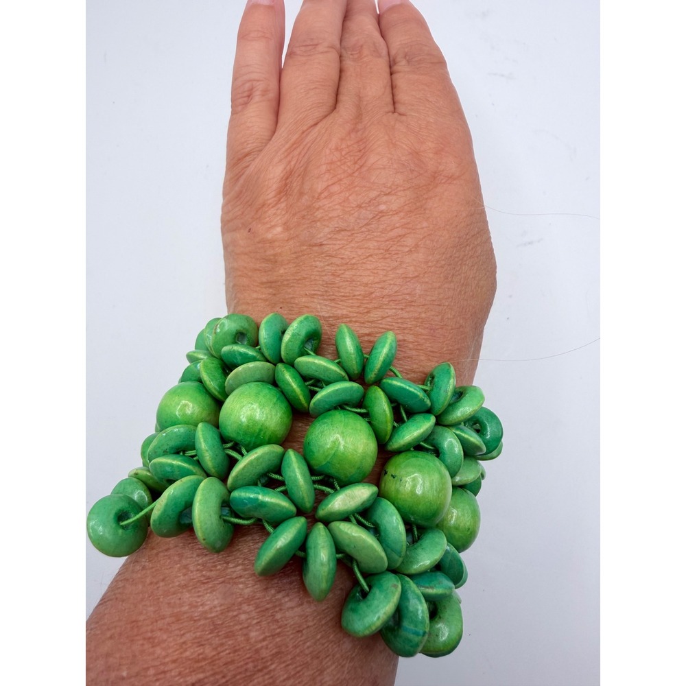 Unbranded Wood Bead Stretch Bracelet Womens OS Green Chunky Boho Statement